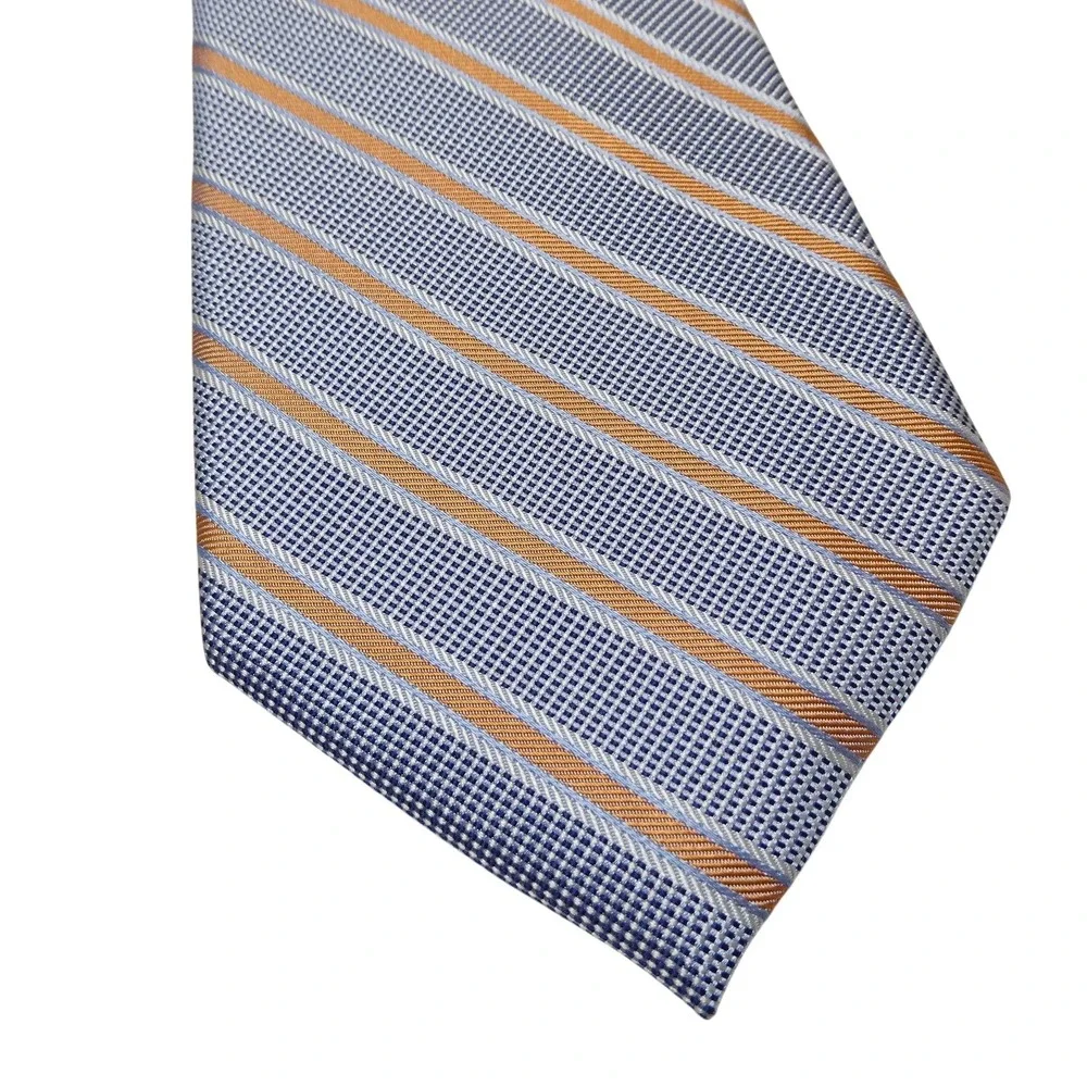ENRO Tie Mens One Size Blue Orange Stripe‎ 100% Silk Woven Classic Dress Necktie